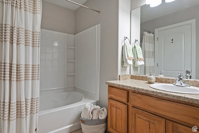 4532 W Cave Run Ln S, South Jordan, UT 84009 - full bathroom with vanity and shower / bath combo with shower curtain