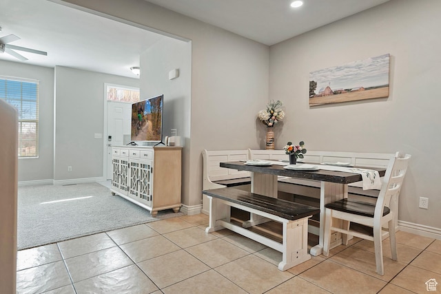 4532 W Cave Run Ln S, South Jordan, UT 84009 - dining space with ceiling fan, baseboards, light tile patterned floors, and recessed lighting