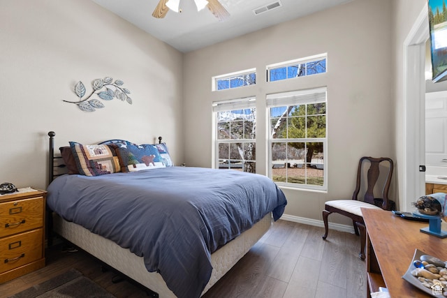 846 S 800 E, New Harmony, UT 84757 - bedroom featuring visible vents, baseboards, dark wood-type flooring, and ceiling fan