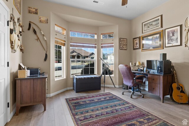 846 S 800 E, New Harmony, UT 84757 - office area with visible vents, baseboards, light wood finished floors, and ceiling fan