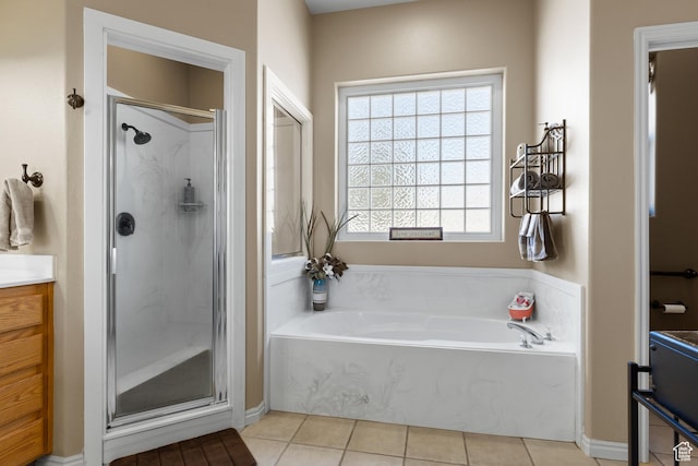 846 S 800 E, New Harmony, UT 84757 - full bath featuring a garden tub, a stall shower, vanity, and tile patterned flooring
