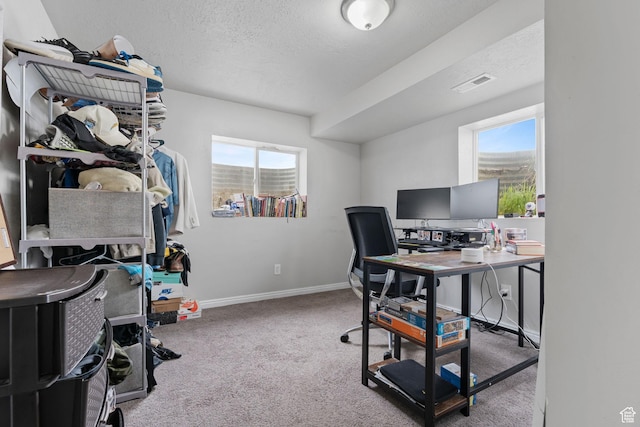 5623 Brandy Wine St, Taylorsville, UT 84118 - office space featuring visible vents, baseboards, a textured ceiling, and carpet flooring
