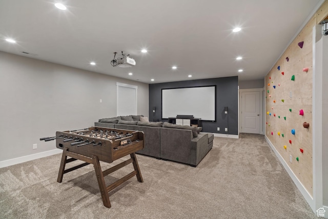 2558 Mountain Glen Rd, Erda, UT 84074 - home theater room featuring baseboards, light carpet, and recessed lighting