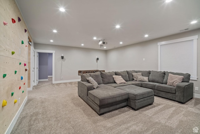 2558 Mountain Glen Rd, Erda, UT 84074 - living room with light colored carpet, baseboards, and recessed lighting