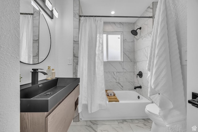 590 E 7th St, Ogden, UT 84404 - full bathroom featuring toilet, marble finish floor, shower / bath combo, and vanity