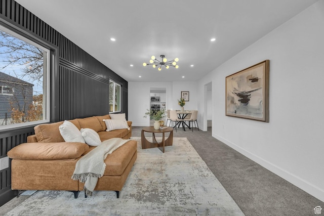 590 E 7th St, Ogden, UT 84404 - carpeted living area featuring a chandelier, recessed lighting, and baseboards