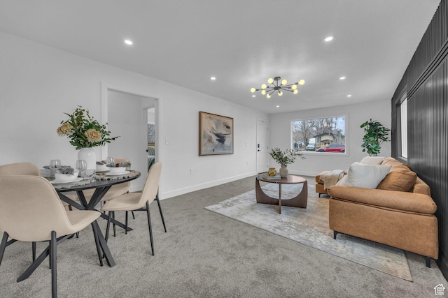 590 E 7th St, Ogden, UT 84404 - carpeted living area with a chandelier, recessed lighting, and baseboards