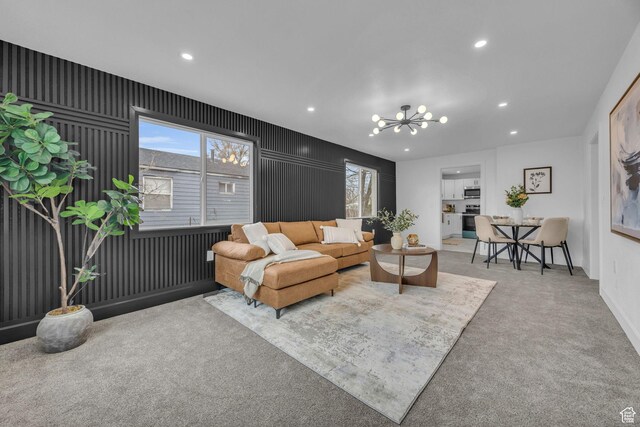 590 E 7th St, Ogden, UT 84404 - living area featuring recessed lighting, carpet, and a chandelier