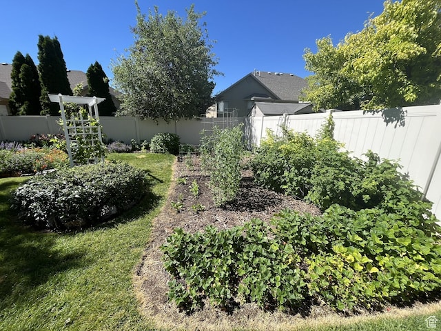 view of yard with a fenced backyard