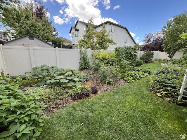 view of yard with a fenced backyard