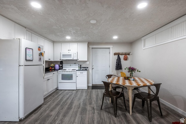 3061 W 13800 S, Bluffdale, UT 84065 - kitchen featuring dark wood finished floors, white appliances, white cabinetry, and a textured ceiling