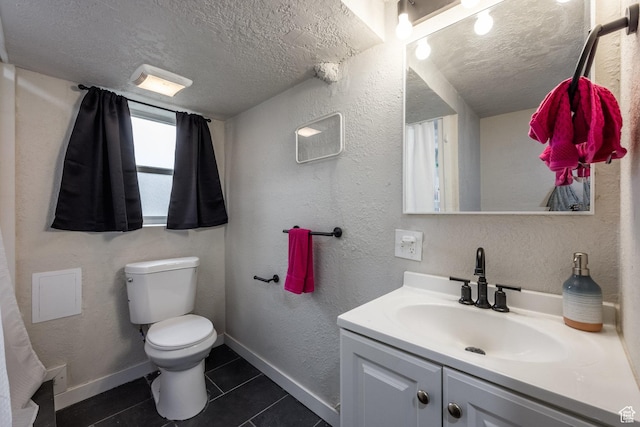3061 W 13800 S, Bluffdale, UT 84065 - bathroom with vanity, tile patterned flooring, a textured ceiling, toilet, and a textured wall