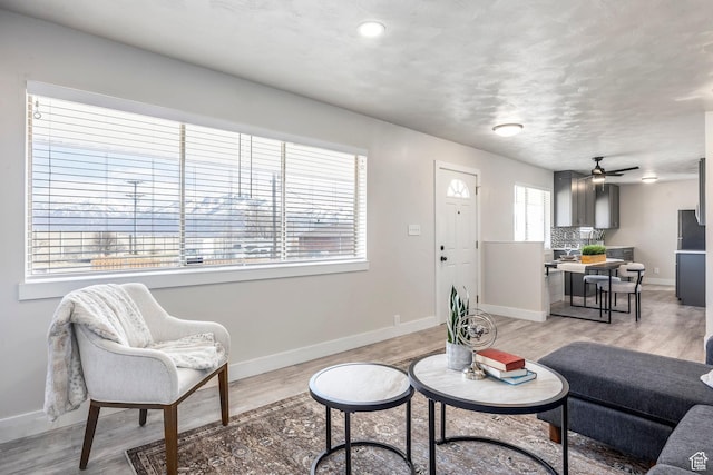 3061 W 13800 S, Bluffdale, UT 84065 - living room with light wood-style flooring, baseboards, and ceiling fan