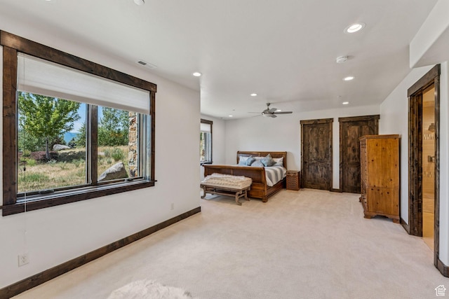 1075 N Oquirrh Mountain Dr Unit 64, Heber City, UT 84032 - bedroom with light colored carpet, recessed lighting, and ceiling fan
