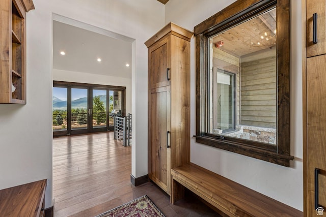 1075 N Oquirrh Mountain Dr Unit 64, Heber City, UT 84032 - mudroom with dark wood finished floors, recessed lighting, and a mountain view
