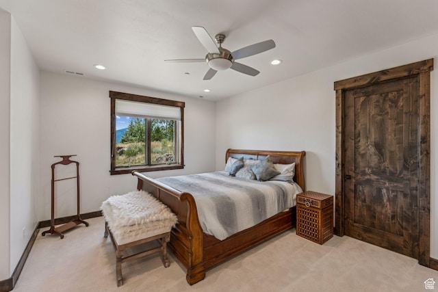 1075 N Oquirrh Mountain Dr Unit 64, Heber City, UT 84032 - bedroom with light carpet, recessed lighting, and a ceiling fan