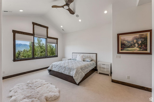 1075 N Oquirrh Mountain Dr Unit 64, Heber City, UT 84032 - carpeted bedroom featuring recessed lighting, vaulted ceiling, and ceiling fan