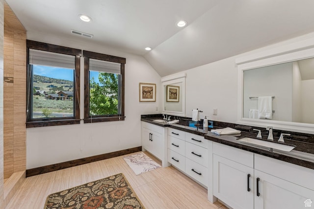 1075 N Oquirrh Mountain Dr Unit 64, Heber City, UT 84032 - full bath featuring double vanity, lofted ceiling, and recessed lighting