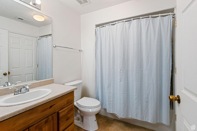8246 N Cedar Springs Rd Unit 1, Eagle Mountain, UT 84005 - bathroom with visible vents, toilet, curtained shower, tile patterned flooring, and vanity