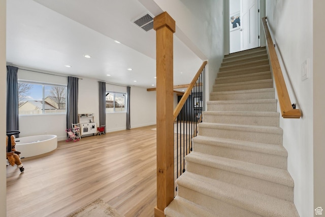 541 N 1400 E, Heber City, UT 84032 - staircase with recessed lighting, wood finished floors, visible vents, and baseboards