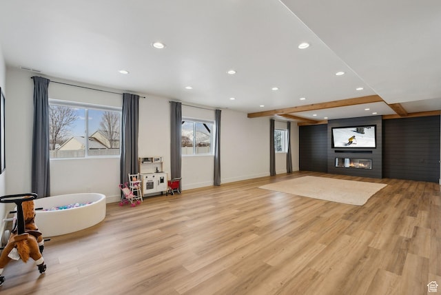 541 N 1400 E, Heber City, UT 84032 - exercise area with light wood finished floors, recessed lighting, a large fireplace, and baseboards