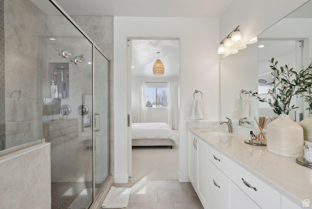 541 N 1400 E, Heber City, UT 84032 - ensuite bathroom featuring vanity, a shower stall, ensuite bathroom, and tile patterned flooring