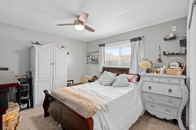 2670 S Melville Dr, Magna, UT 84044 - bedroom featuring light carpet, a textured ceiling, and a ceiling fan