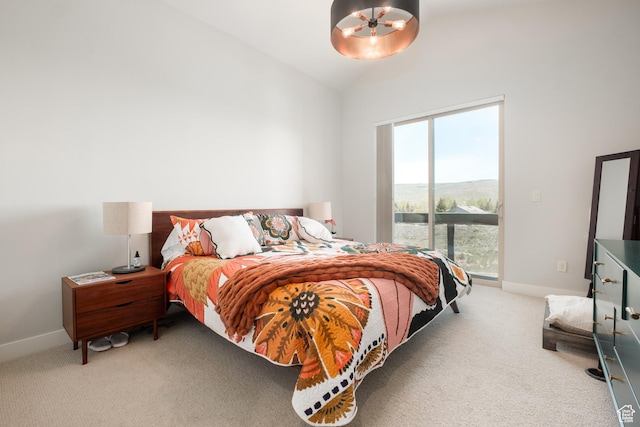 8077 Courtyard Loop Unit 11, Park City, UT 84098 - carpeted bedroom with access to outside, vaulted ceiling, baseboards, and a chandelier