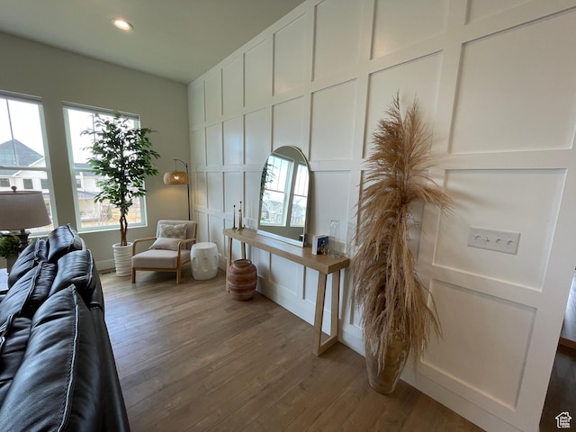 10887 S Lamond Dr, South Jordan, UT 84009 - interior space featuring a decorative wall, recessed lighting, and wood finished floors
