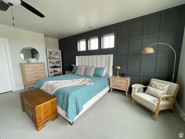 10887 S Lamond Dr, South Jordan, UT 84009 - bedroom featuring visible vents, baseboards, carpet flooring, a decorative wall, and a ceiling fan