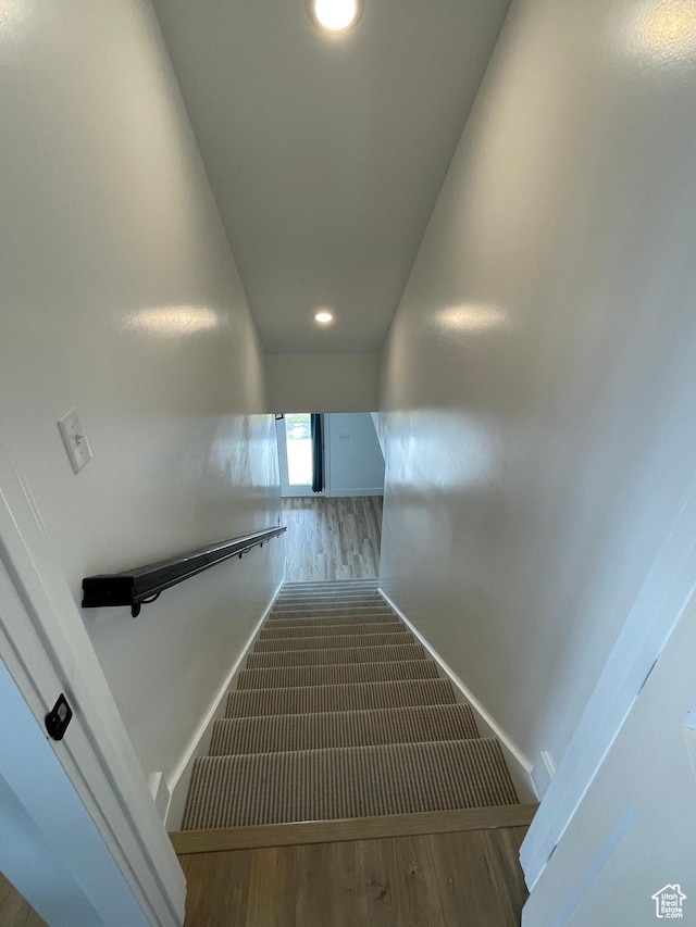 10887 S Lamond Dr, South Jordan, UT 84009 - stairway with recessed lighting, baseboards, and wood finished floors