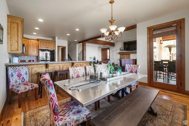 1056 W Lime Canyon Rd, Midway, UT 84049 - dining room featuring light wood-style floors, an inviting chandelier, and recessed lighting