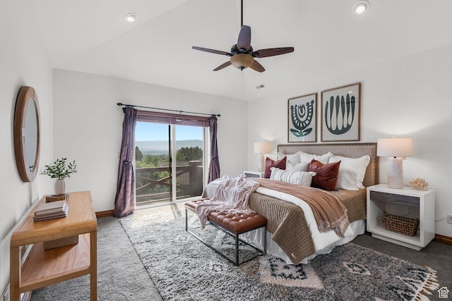1056 W Lime Canyon Rd, Midway, UT 84049 - bedroom featuring access to outside, carpet floors, and a ceiling fan