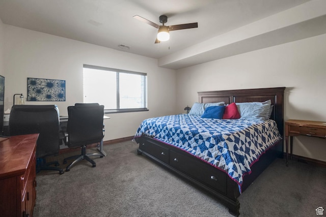 1056 W Lime Canyon Rd, Midway, UT 84049 - bedroom featuring carpet, visible vents, baseboards, and a ceiling fan