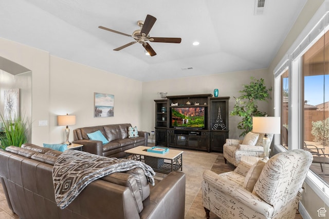 2691 S 3970 W, Hurricane, UT 84737 - living room with recessed lighting, visible vents, light tile patterned flooring, and a ceiling fan
