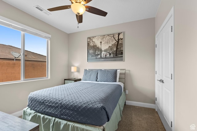 2691 S 3970 W, Hurricane, UT 84737 - bedroom featuring visible vents, baseboards, carpet, a closet, and a ceiling fan