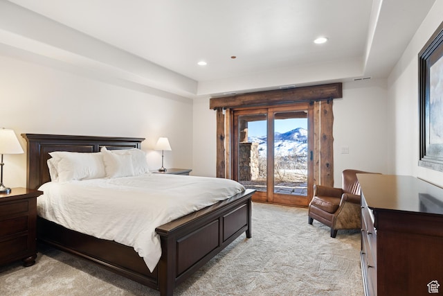 4115 Moose Hollow Loop, Park City, UT 84098 - bedroom with light carpet, access to outside, recessed lighting, and a mountain view