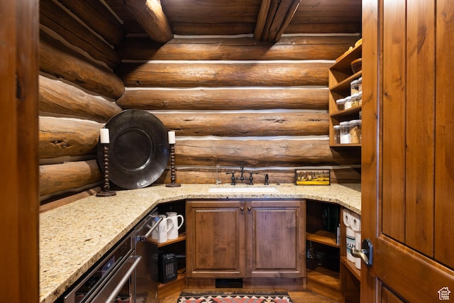 4115 Moose Hollow Loop, Park City, UT 84098 - wine room featuring rustic walls, bar with sink, and wooden ceiling