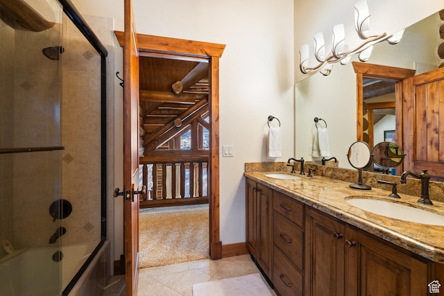 4115 Moose Hollow Loop, Park City, UT 84098 - bathroom featuring double vanity, enclosed tub / shower combo, tile patterned flooring, and baseboards