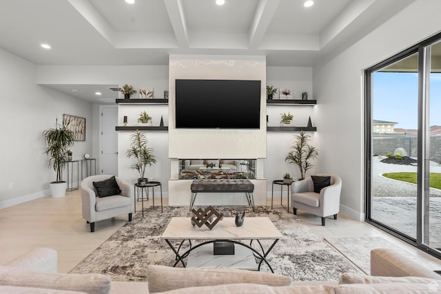 1036 E Fremont St, Washington, UT 84780 - tiled living area with beam ceiling, recessed lighting, and baseboards