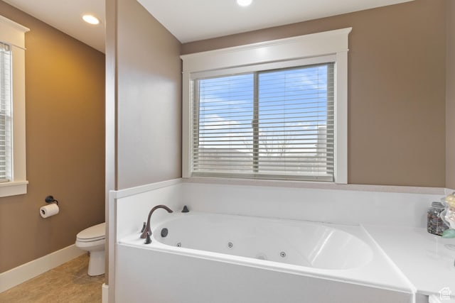 1035 E 300 S, Santaquin, UT 84655 - full bathroom featuring baseboards, a tub with jets, toilet, recessed lighting, and tile patterned flooring