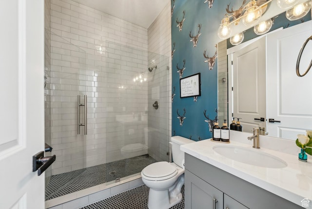 165 E Wasatch Way, Snyderville, UT 84098 - full bathroom with tile patterned floors, toilet, a stall shower, and vanity