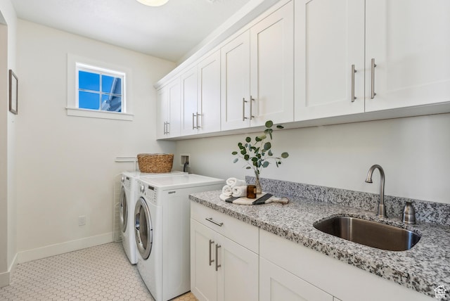 165 E Wasatch Way, Snyderville, UT 84098 - washroom with cabinet space, washing machine and dryer, baseboards, and a sink