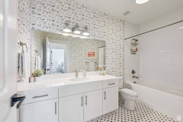 165 E Wasatch Way, Snyderville, UT 84098 - bathroom featuring visible vents, wallpapered walls, toilet, shower / bathtub combination, and vanity