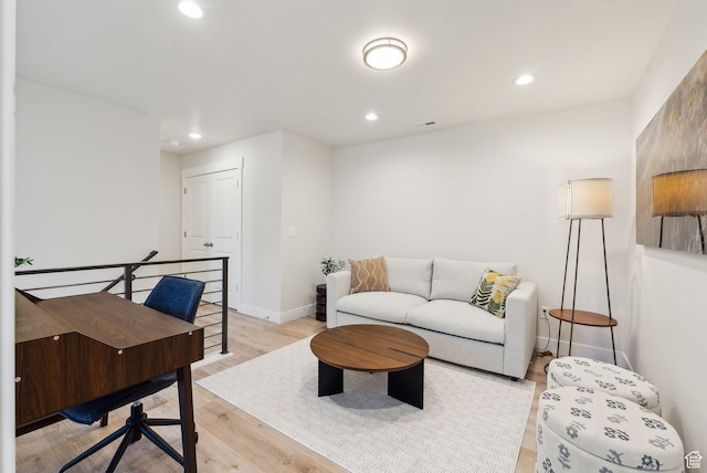 6005 N Westridge Rd, Heber City, UT 84032 - living room featuring baseboards, light wood-style flooring, and recessed lighting