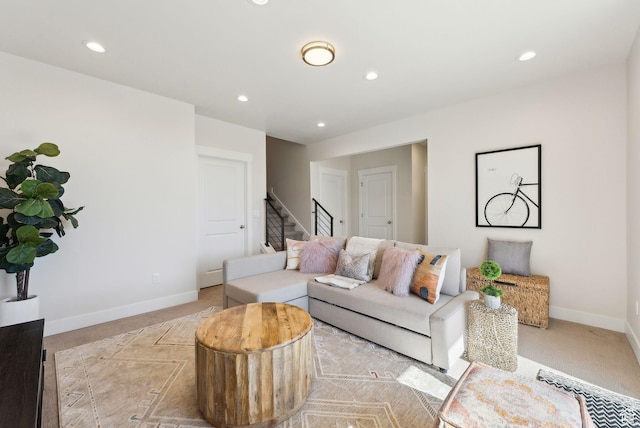 6005 N Westridge Rd, Heber City, UT 84032 - living area featuring baseboards, stairs, and recessed lighting