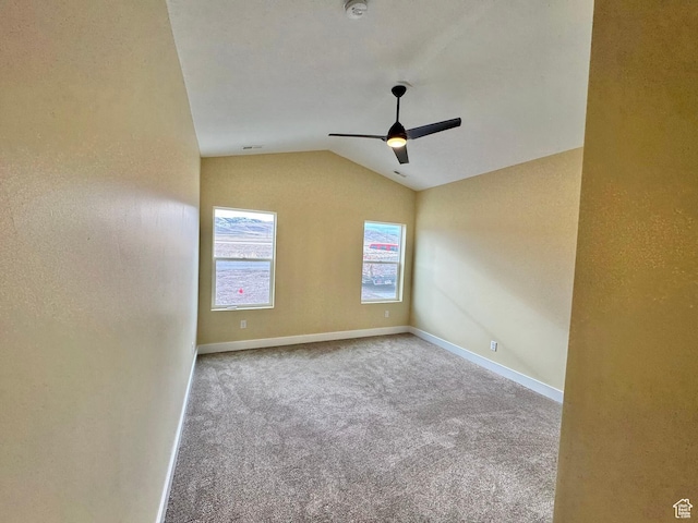 18136 N 6000 W, Garland, UT 84312 - carpeted empty room with vaulted ceiling, visible vents, baseboards, and ceiling fan