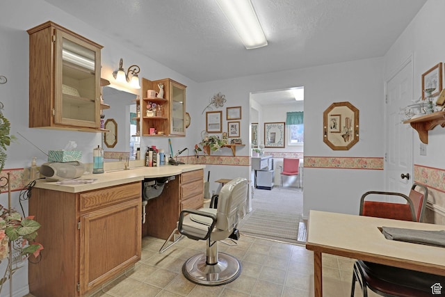 1778 Allison Way, Syracuse, UT 84075 - kitchen with light countertops, open shelves, glass insert cabinets, and a wainscoted wall