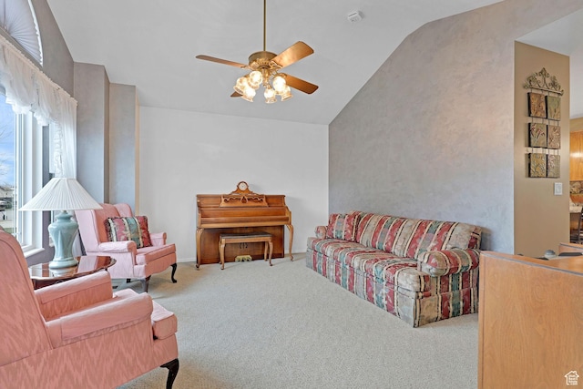 1778 Allison Way, Syracuse, UT 84075 - carpeted living area with a ceiling fan and lofted ceiling