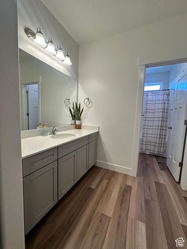 938 W Coral Charm Way N Unit L302, Saratoga Springs, UT 84045 - full bath featuring vanity, a shower with curtain, wood finished floors, baseboards, and a textured ceiling